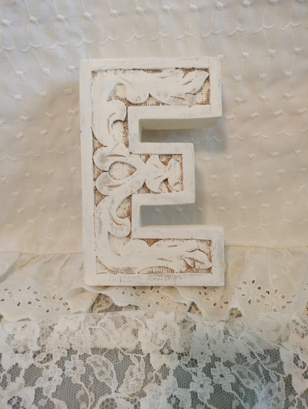 ⚜️ Decorative Ornate Carved Wood Letter "E"